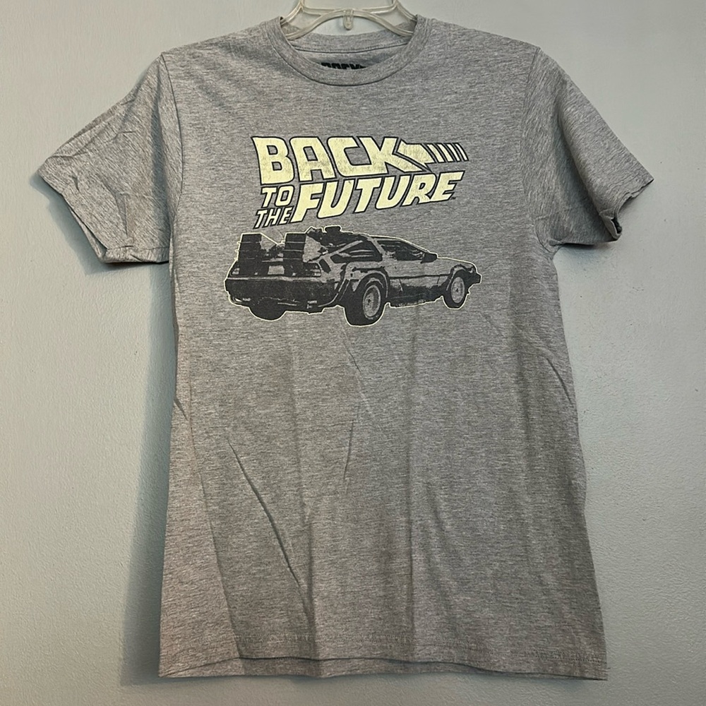 Back To The Future men light heather gray DeLorean time machine graphic tshirt